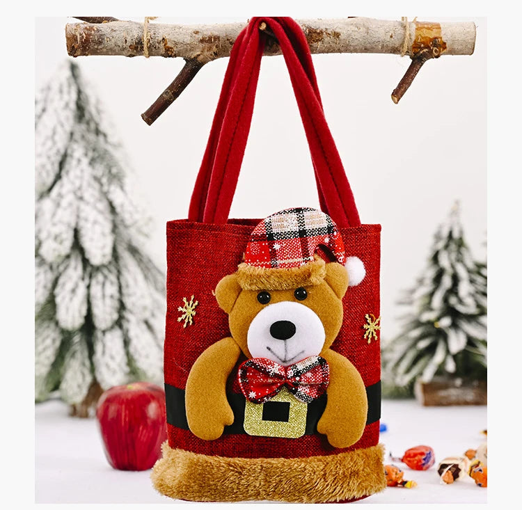 20PCS Christmas Gift Bags Handbags Tote Bags Candy Bags Snowman Bear Gift Bags Storage Bags Christmas Decoration