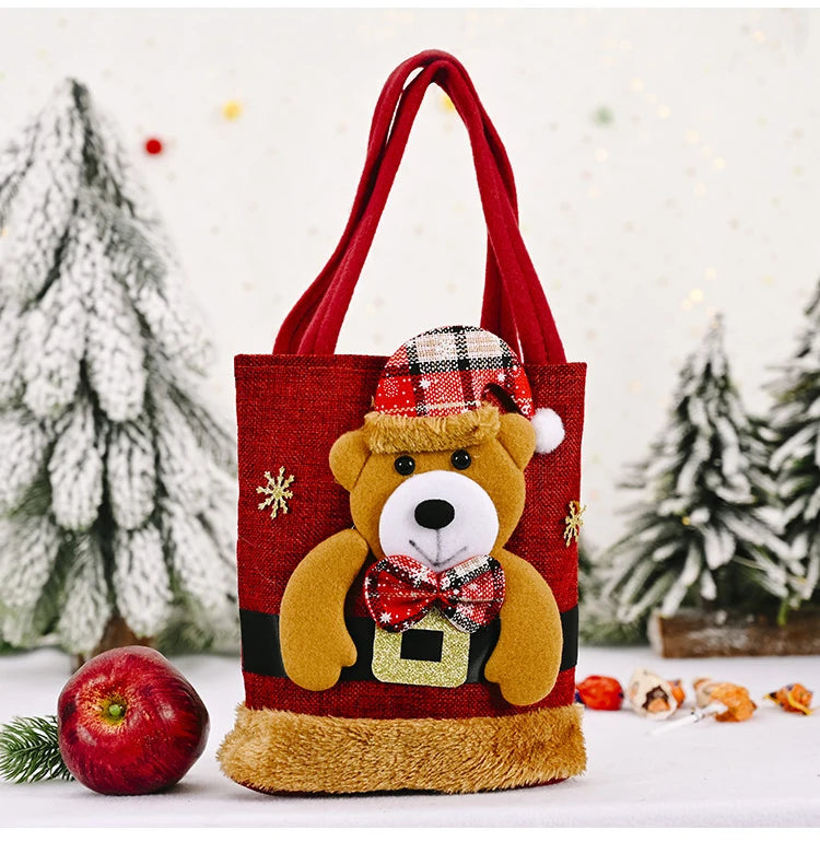 20PCS Christmas Gift Bags Handbags Tote Bags Candy Bags Snowman Bear Gift Bags Storage Bags Christmas Decoration