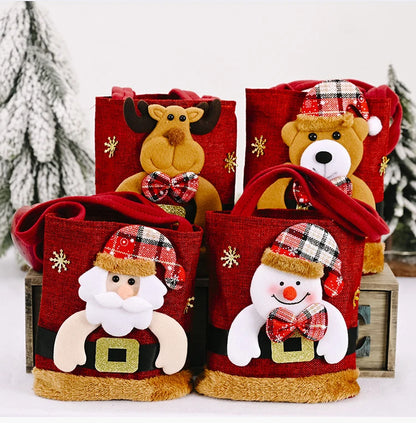 20PCS Christmas Gift Bags Handbags Tote Bags Candy Bags Snowman Bear Gift Bags Storage Bags Christmas Decoration