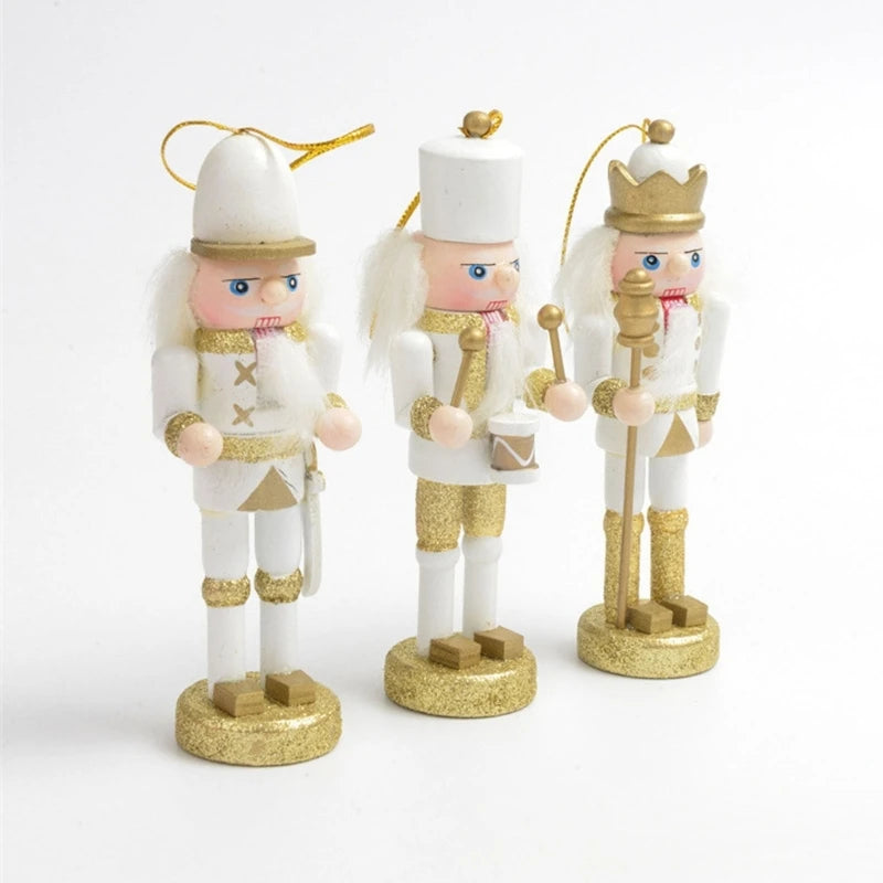 3pcs Wooden Nutcracker Ornaments Soldier King Pendants Christmas Decorations Set