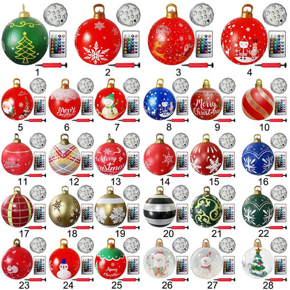 24 Inch Inflatable Christmas Balls with Lights Outdoor Christmas Decorations PVC 60CM Giant Christmas Balls Holiday Decor