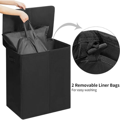 WOWLIVE 154L Double Laundry Hamper with Lid and Removable Laundry Bags, Large Dirty Clothes Hamper 2 section Collapsible