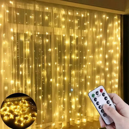 LED Curtain String Lights Christmas Garland Decor Fairy Light 8 Modes USB Remote Control Wedding Holiday Party for Bedroom Home