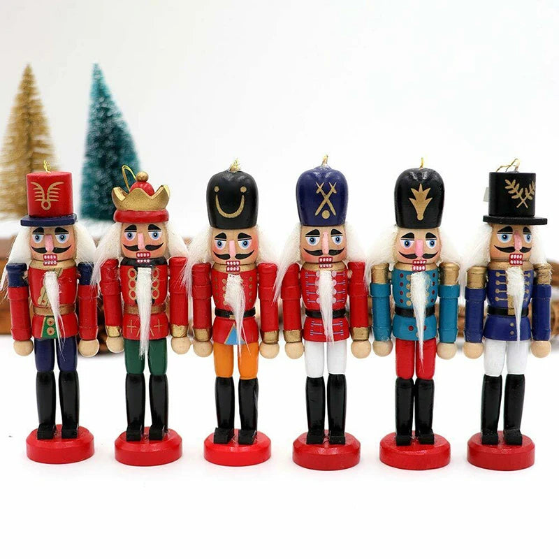 6pcs Mini Wooden Nutcracker Ornament Soldier Figure Christmas Tree Pendant Office Table Xmas Decor Statues Gifts For Friends Kid