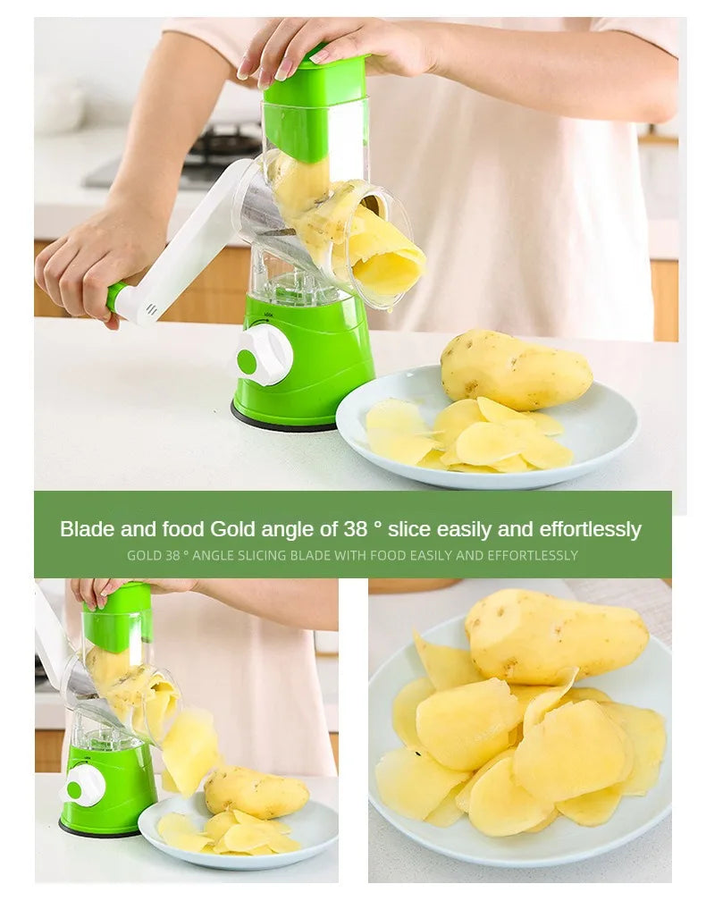 Multi functional hand cranked vegetable slicer, household kitchen manual vegetable slicer, slicer, drum type vegetable slicer.