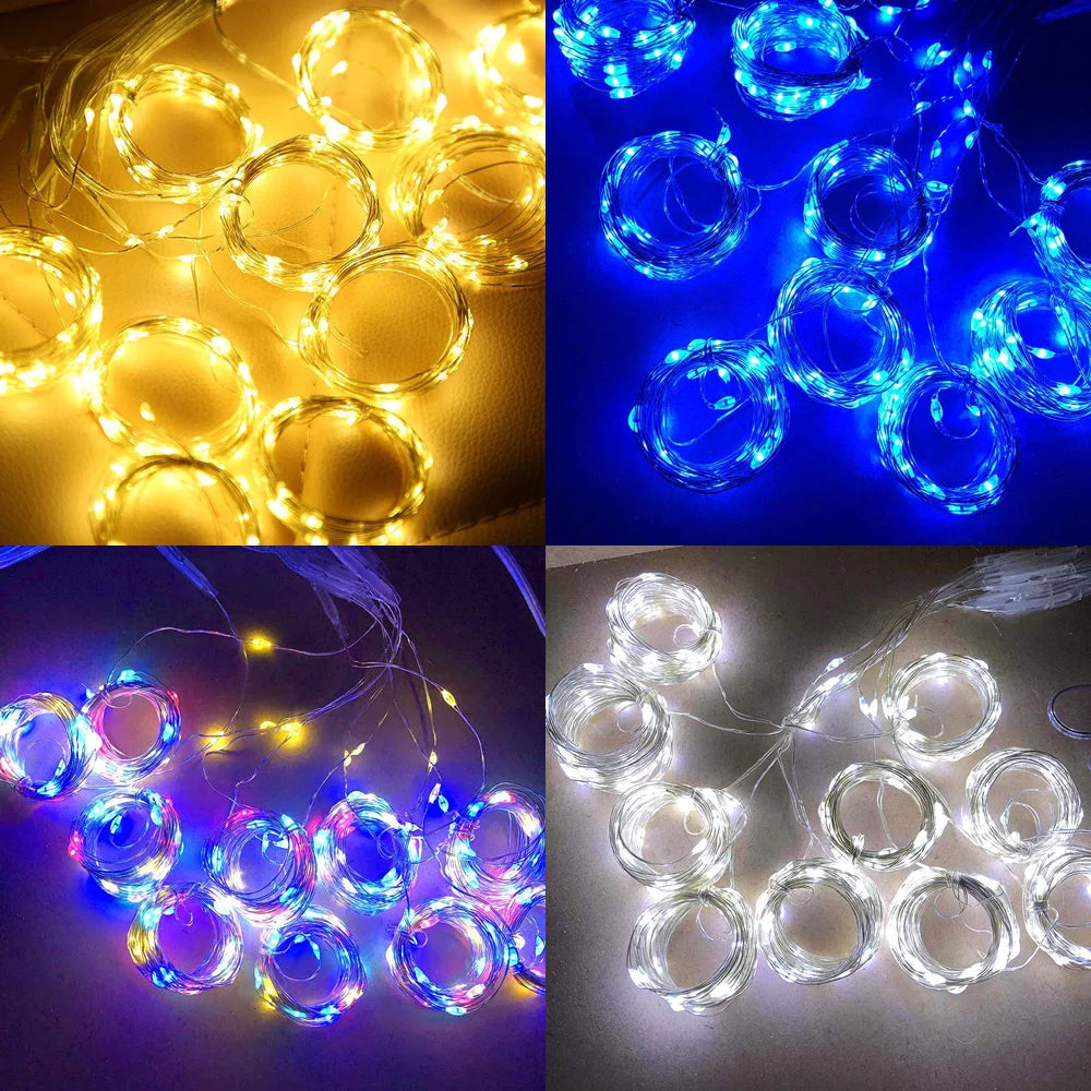 LED Curtain String Lights Christmas Garland Decor Fairy Light 8 Modes USB Remote Control Wedding Holiday Party for Bedroom Home