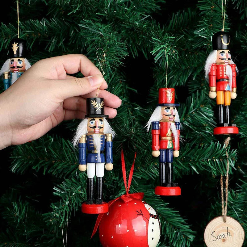 6pcs Mini Wooden Nutcracker Ornament Soldier Figure Christmas Tree Pendant Office Table Xmas Decor Statues Gifts For Friends Kid