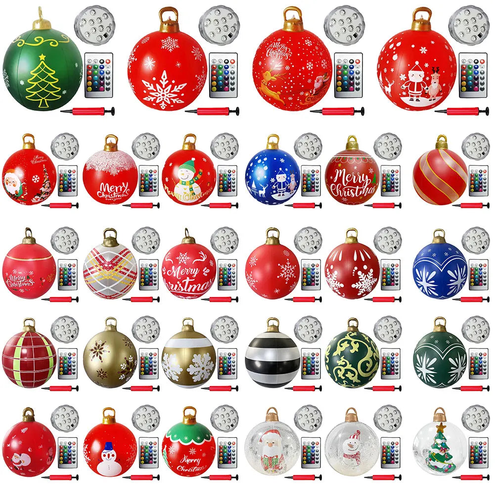 24 Inch Inflatable Christmas Balls with Lights Outdoor Christmas Decorations PVC 60CM Giant Christmas Balls Holiday Decor