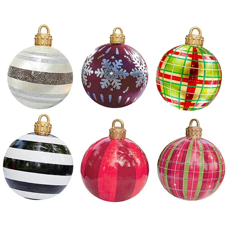 Christmas Printing Inflatable Ball 60cm Extra Large Balloon Funny Xmas Ball Design Snowflakes Balloon Outdoor Courtyard Decorate