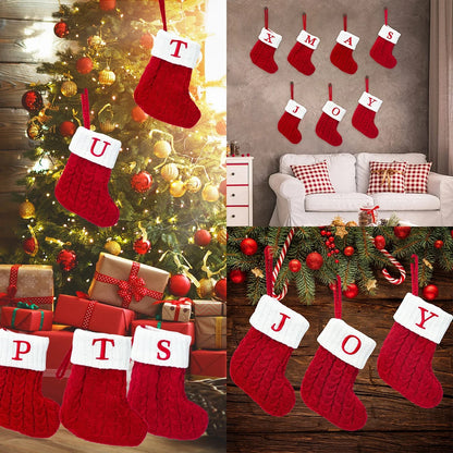 Christmas Socks Knitting Snowflake Letter Stocking Christmas Decoration For Home 2024 Xmas Tree Ornament Gift Navidad Natal 2024