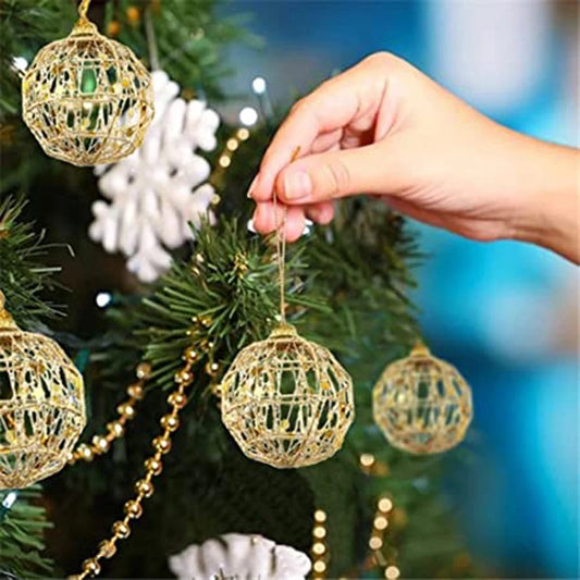 6Pcs Christmas Ball Gold Hollow Christmas Tree Hanging Ball Christma Tree Pendants Xmas Ornaments Wedding Party Home Decoration