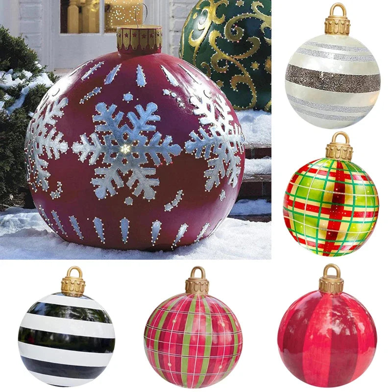 Christmas Printing Inflatable Ball 60cm Extra Large Balloon Funny Xmas Ball Design Snowflakes Balloon Outdoor Courtyard Decorate