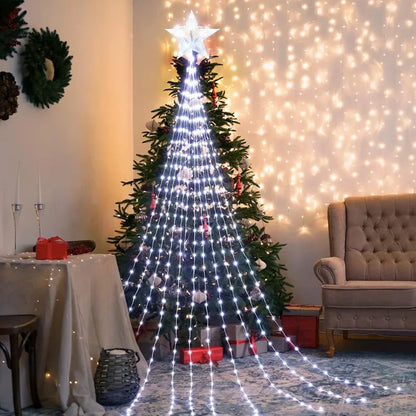 Christmas Waterfall Fairy String Lights with Topper Star, Christmas Tree Decorations for Home 2024 Navidad Natal New Year 2025