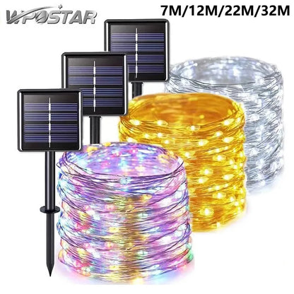 7M/12M/22M/32M 8Modes Outdoor Solar Fairy Lights LED Copper Wire Lights Xmas Lights Waterproof Garden Decoration