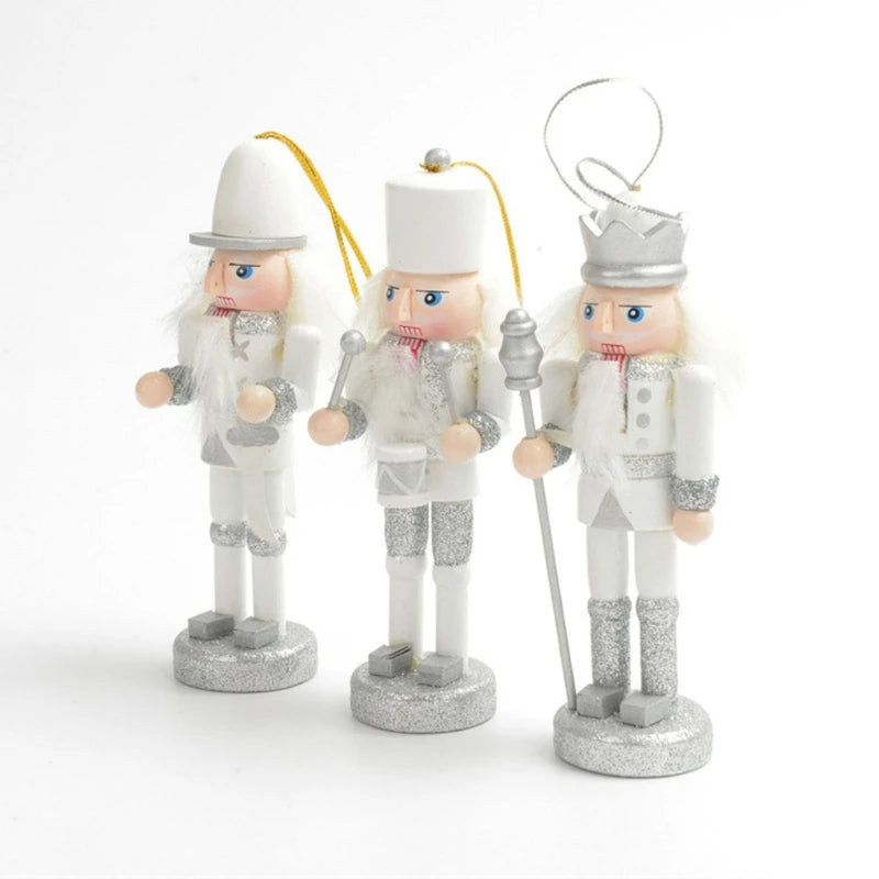 3pcs Wooden Nutcracker Ornaments Soldier King Pendants Christmas Decorations Set