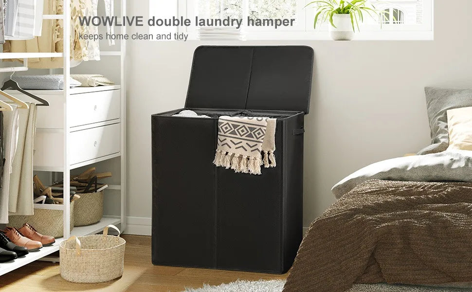 WOWLIVE 154L Double Laundry Hamper with Lid and Removable Laundry Bags, Large Dirty Clothes Hamper 2 section Collapsible