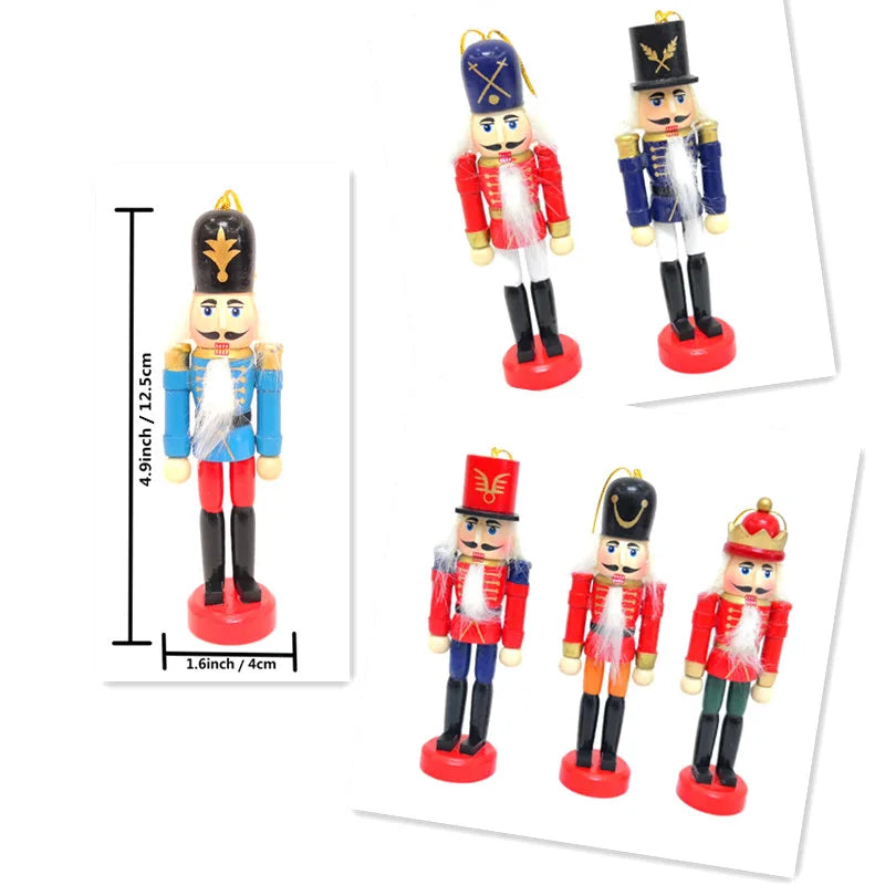 6pcs Mini Wooden Nutcracker Ornament Soldier Figure Christmas Tree Pendant Office Table Xmas Decor Statues Gifts For Friends Kid